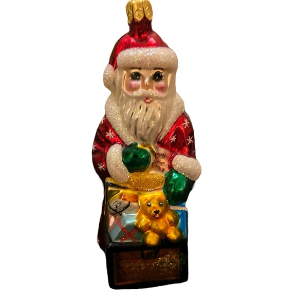 1998 Christopher Radko Tiny Toy Chest Glass Ornament Santa Christmas Teddy - Picture 1 of 7